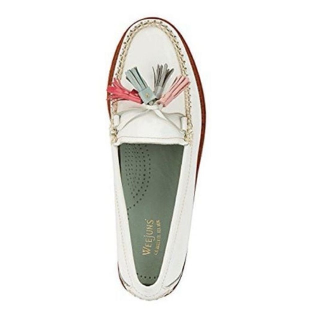 Bass White Weegens Pastel Tassels Slip On Preppy Academia Sz 7 Patent Leather - Picture 3 of 13